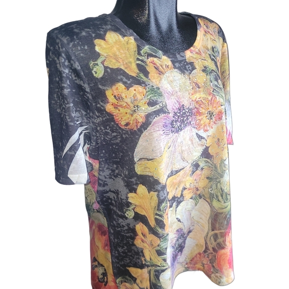Vintage Valenti Floral Print Short Sleeve Top Sz.X - Picture 3 of 7